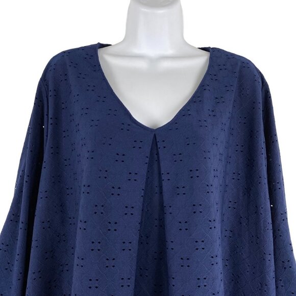 Catherines Top 2X Eyelet Blue Ruched 3/4 Sleeve Polyester Spandex CJ-1274 - Picture 4 of 9